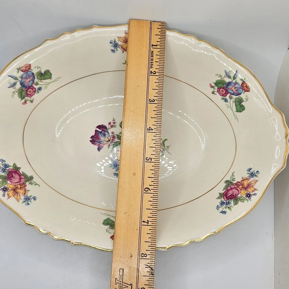 Vintage Syracuse China Federal Shape Oval Serving Bowl Floral Gold Tone Trim 10
